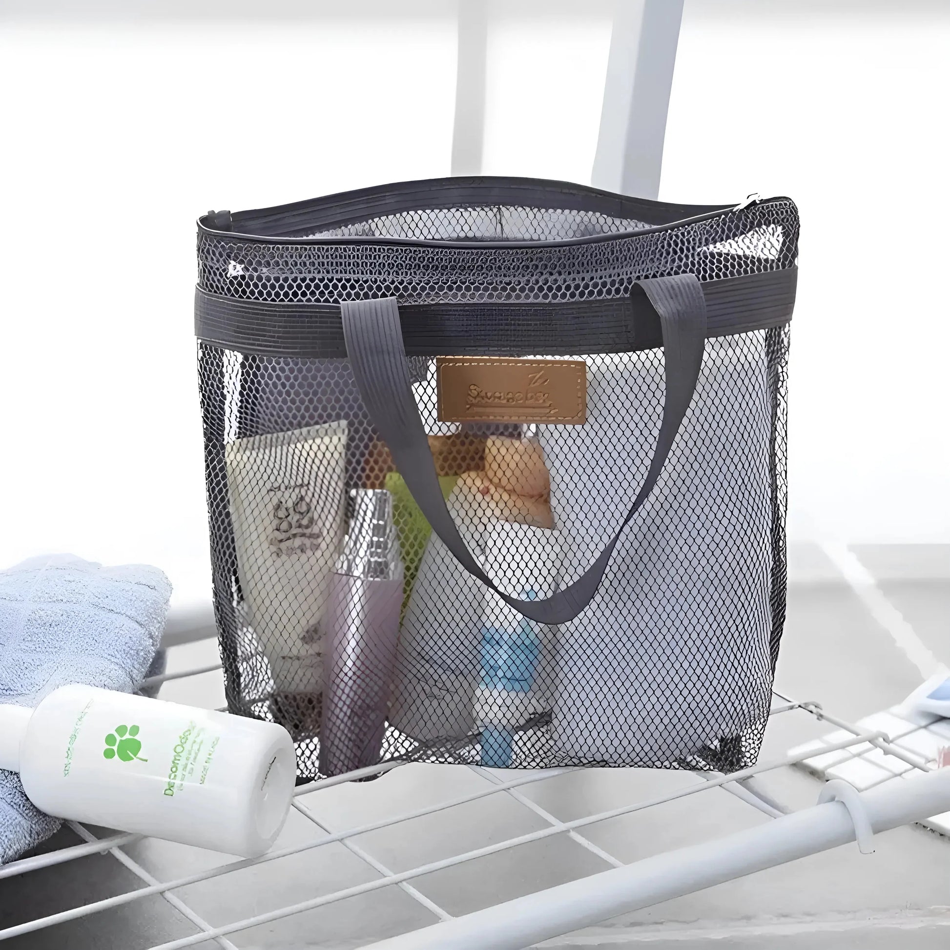 Grey Mesh Beach Cosmetic Bag