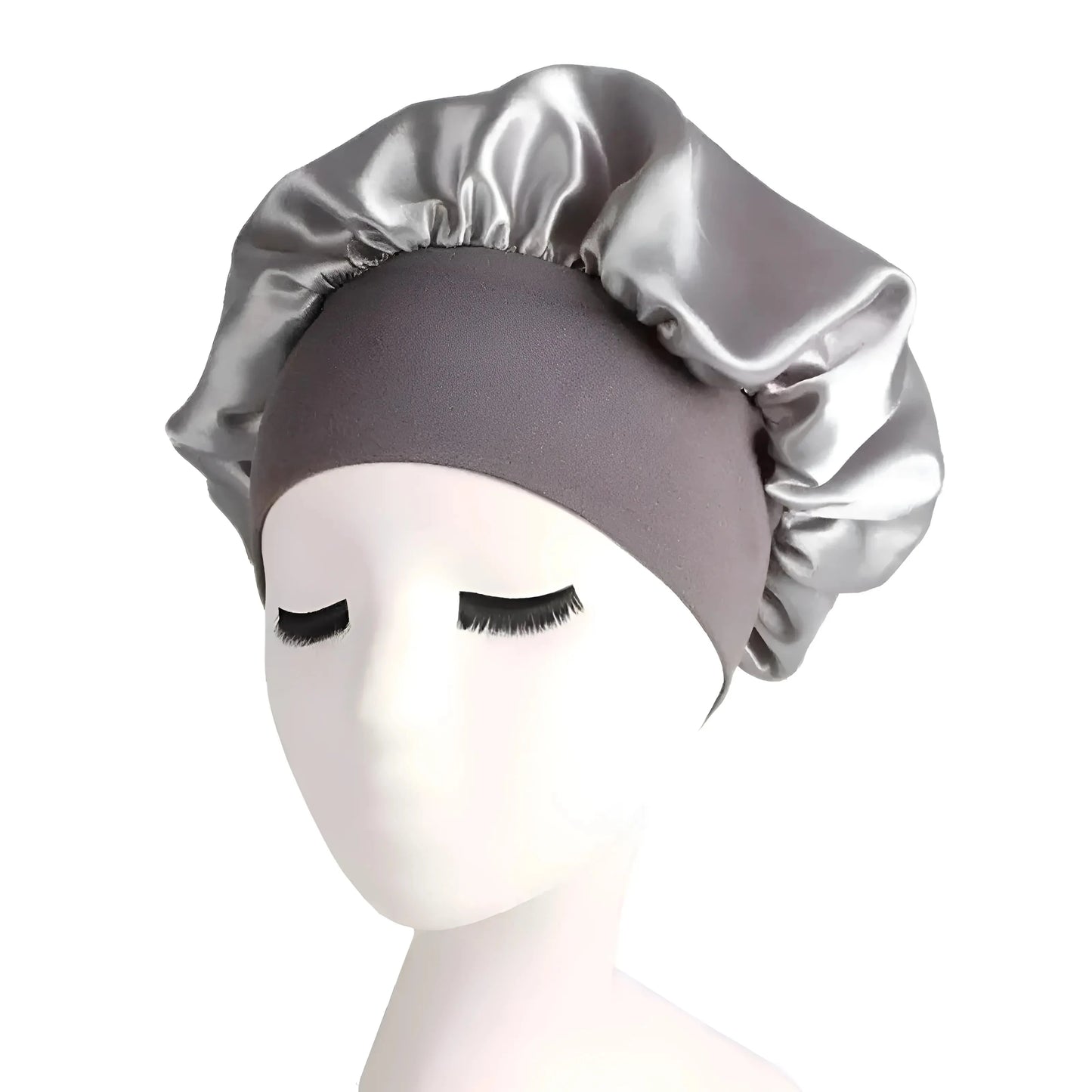 Grey Satin Sleep Cap with Wide Elastic Band