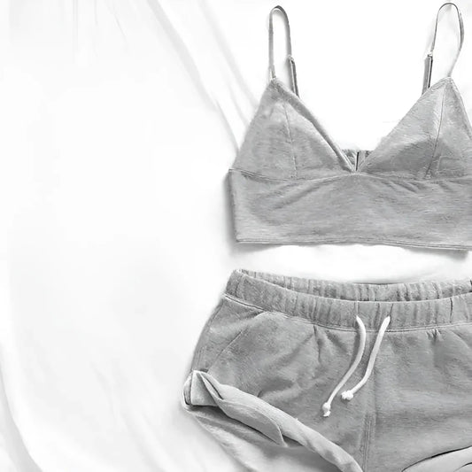 Grey Two-Piece Cotton Pyjama Set with Short Top