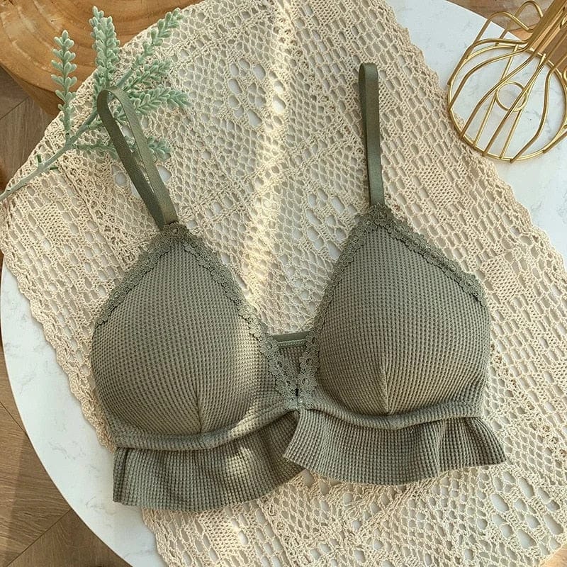 Grün Bralette-BH aus Spitze mit Rüschen