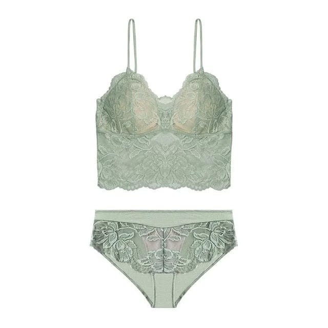 Grün Dessous-Set aus Spitze mit Bralette