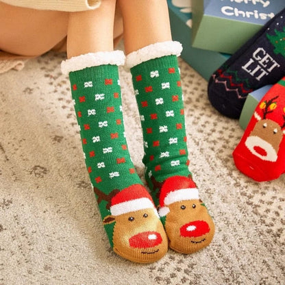 Grün Dicke Damensocken mit weihnachtlichem Motiv