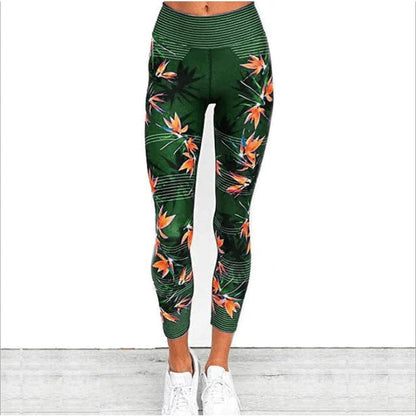 Grün Sportleggings mit Blumenmotiv