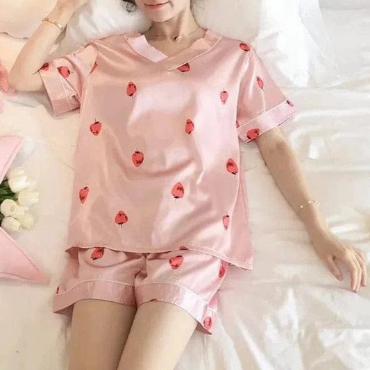 Hell-Pink Damenpyjama mit Erdbeeren