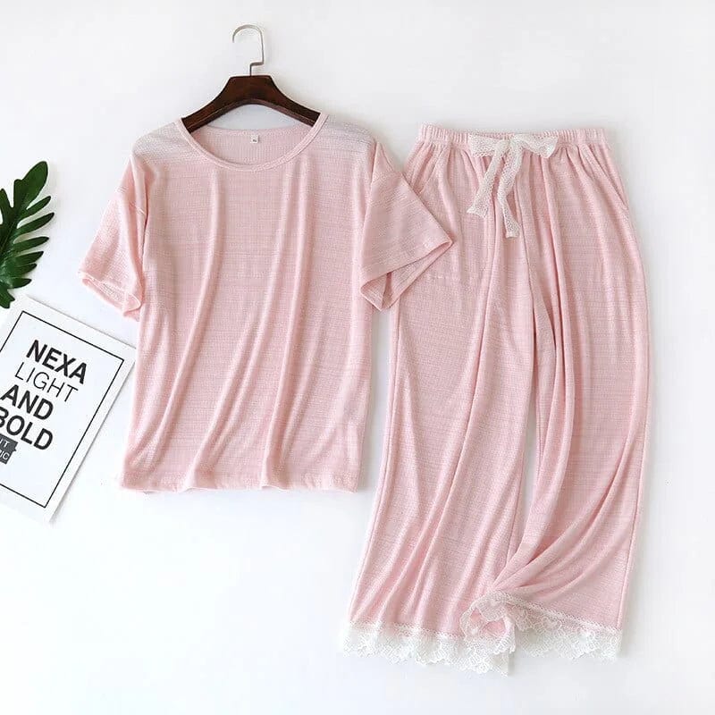 Hell-Pink Damenpyjama mit langer Hose