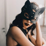 Katzenmaske aus Leder mit Ohren - Schwarz / Universal