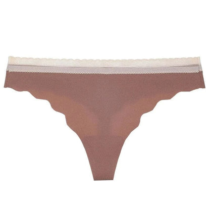 Khaki Nahtloser Tanga mit Spitze