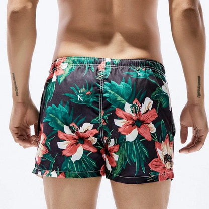  Kurze Herren-Badeshorts mit hawaiianischen Blumen