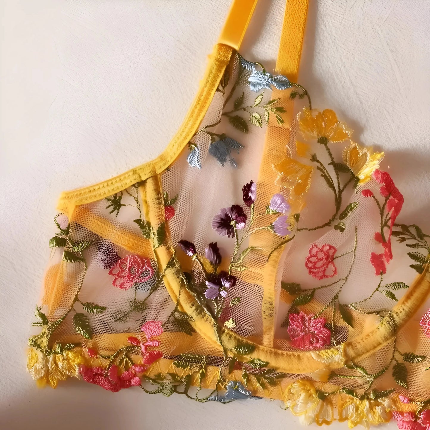 Lace Lingerie Set with Embroidered Flowers