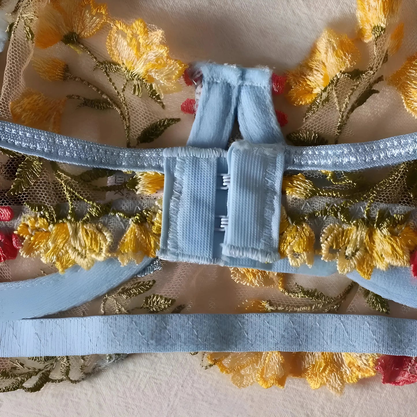 Lace Lingerie Set with Embroidered Flowers