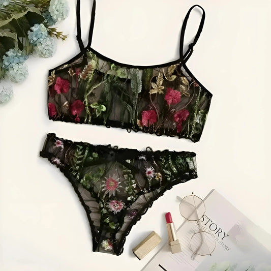 Lace Lingerie Set with Floral Design