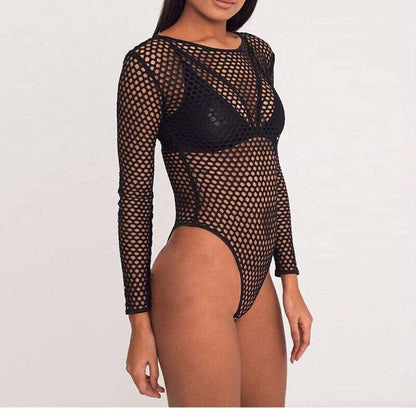  Langärmliger Mesh-Bodysuit