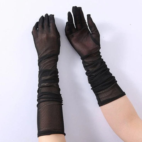 Lange transparente Handschuhe - Schwarz / Universal