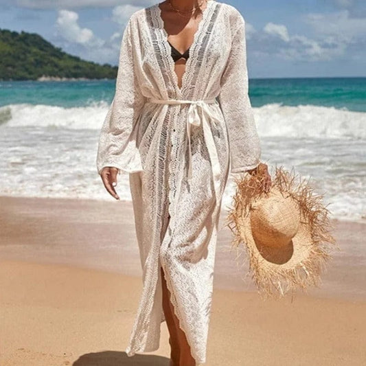 Langes Pareo-Strandkleid aus Spitze - Weiß / Universal