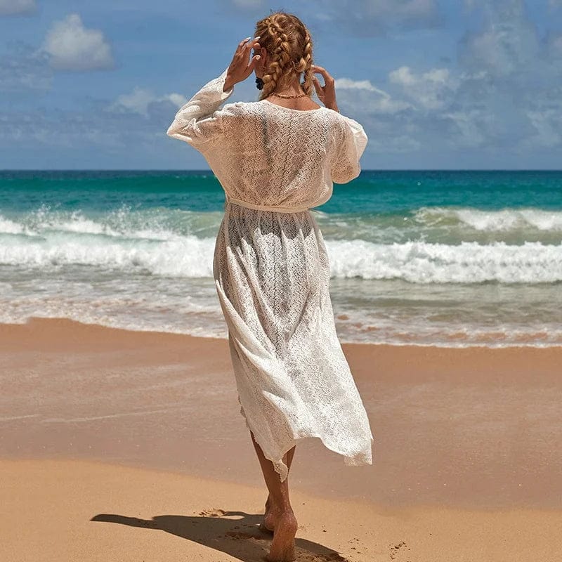 Langes Pareo-Strandkleid aus Spitze - Weiß / Universal