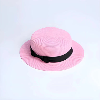 Light Pink Beach Hat with Black Ribbon