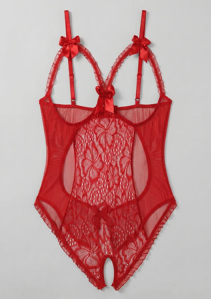 Spitzen-Bodysuit mit Ausschnitten und Schleifen
