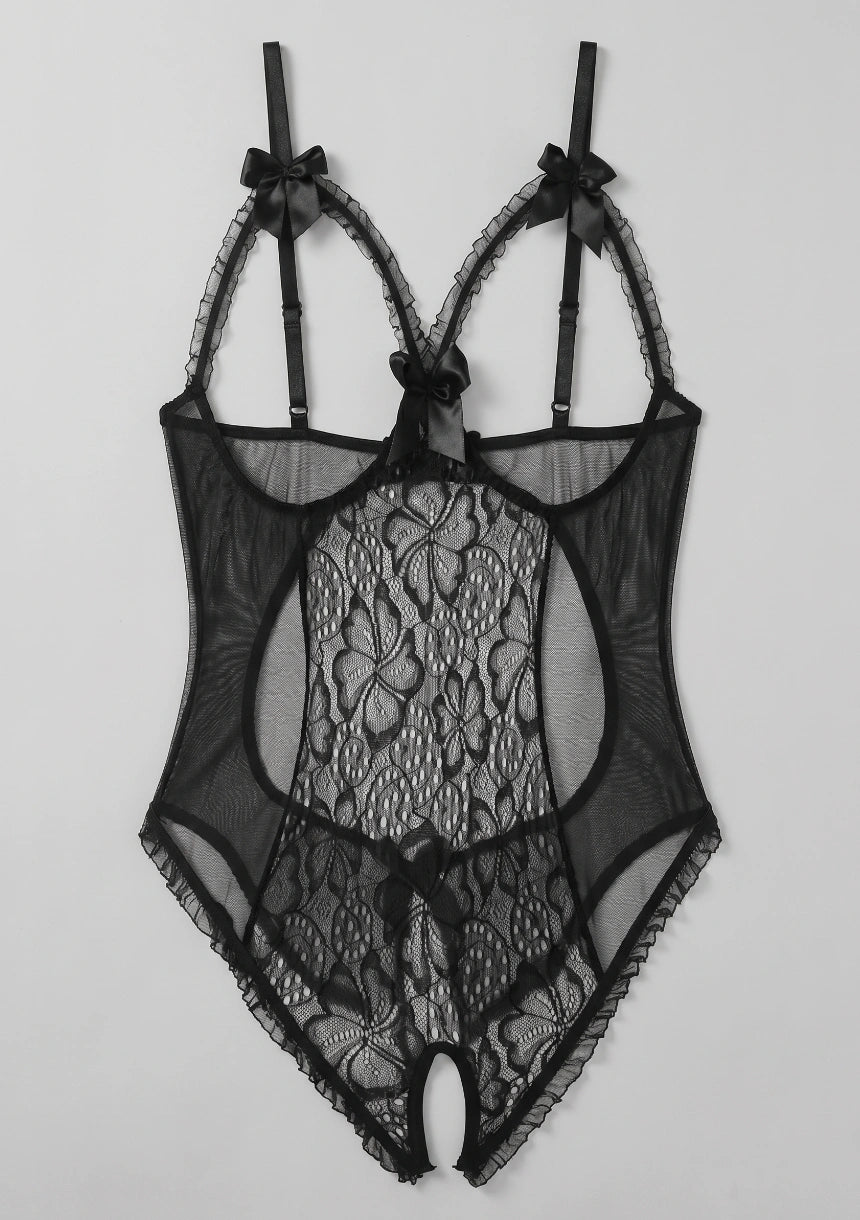 Spitzen-Bodysuit mit Ausschnitten und Schleifen