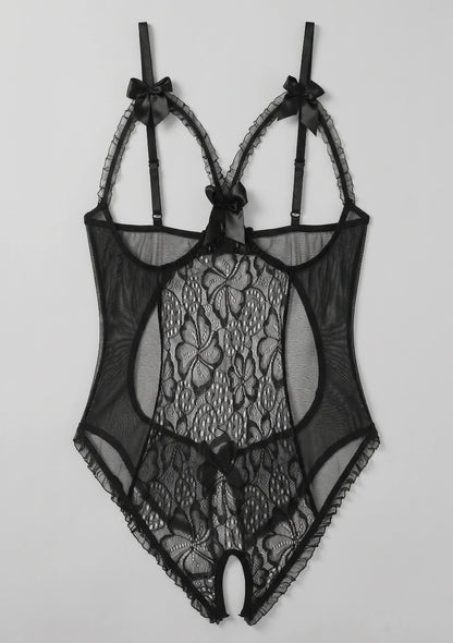 Spitzen-Bodysuit mit Ausschnitten und Schleifen