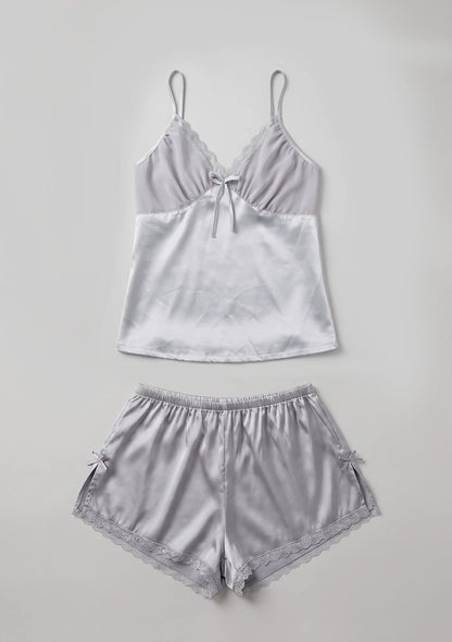 Kurzes Satin Damen-Pyjama-Set