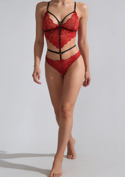 Spitzen-Lingerie-Set mit hohem Kragen und Trägern