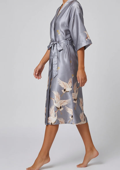Satin Lange Robe mit Bindegürtel