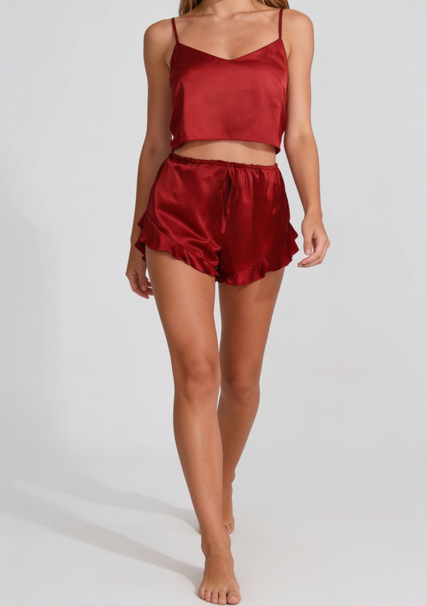 Satin-Pyjama-Set mit Shorts und kurzem Top