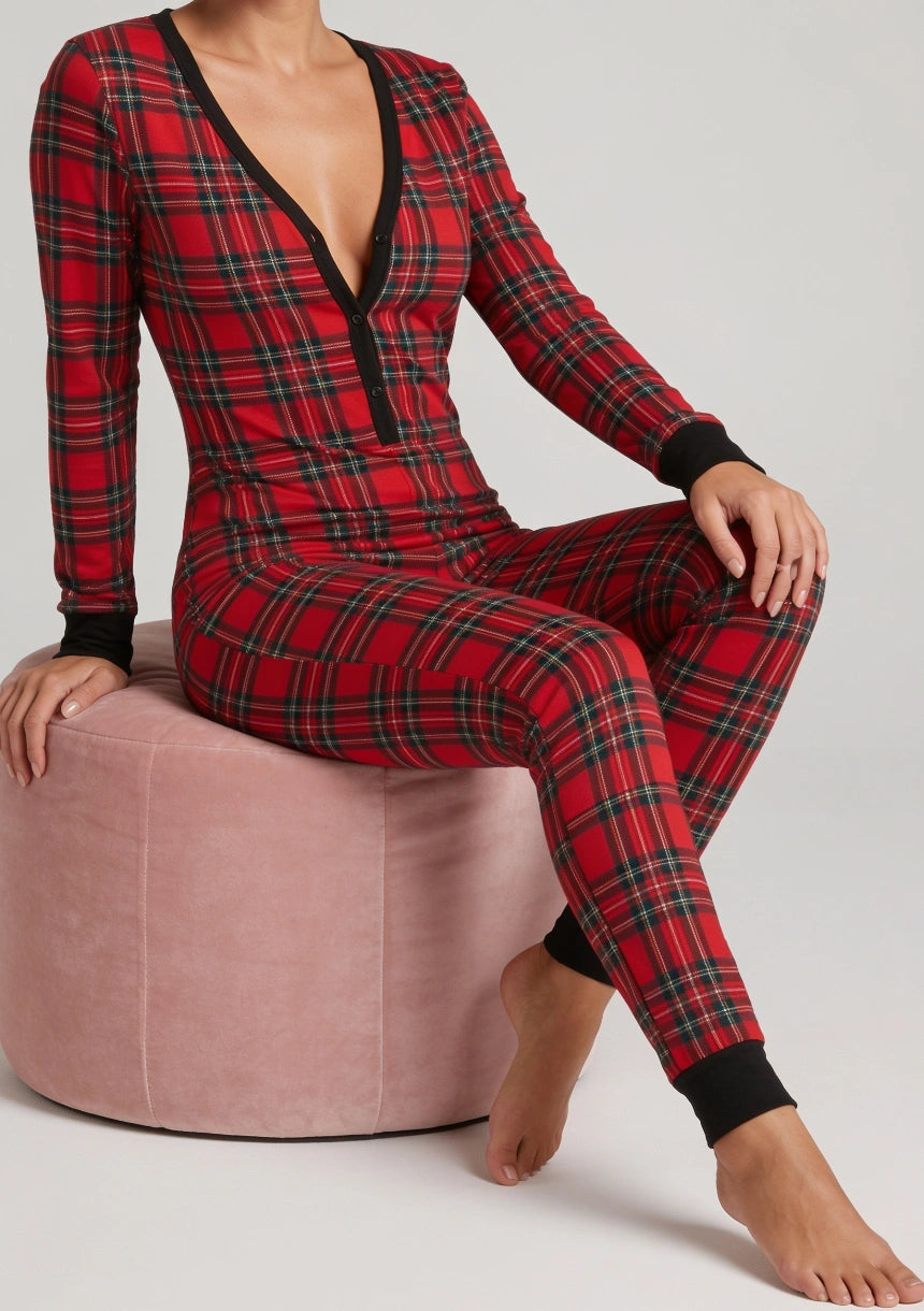 Damen Weihnachtsdruck Einteiler Pyjama