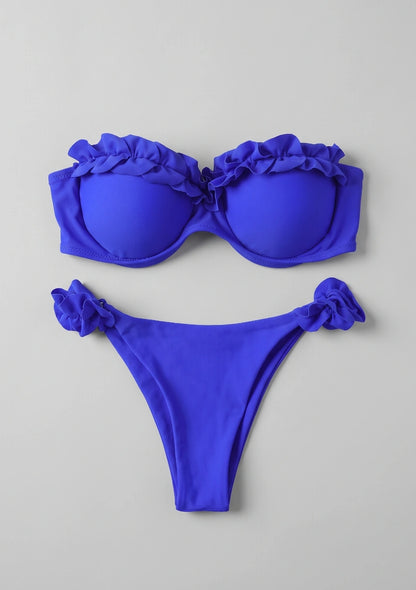 Zweiteiliger Bikini mit dekorativen Rüschen