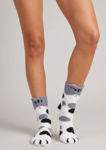 Flauschige Damen Socken mit Katzenmotiv