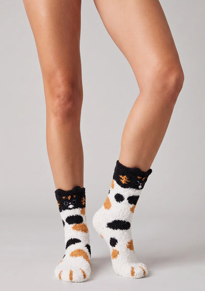 Flauschige Damen Socken mit Katzenmotiv