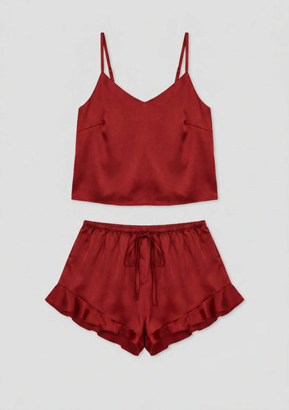 Satin-Pyjama-Set mit Shorts und kurzem Top