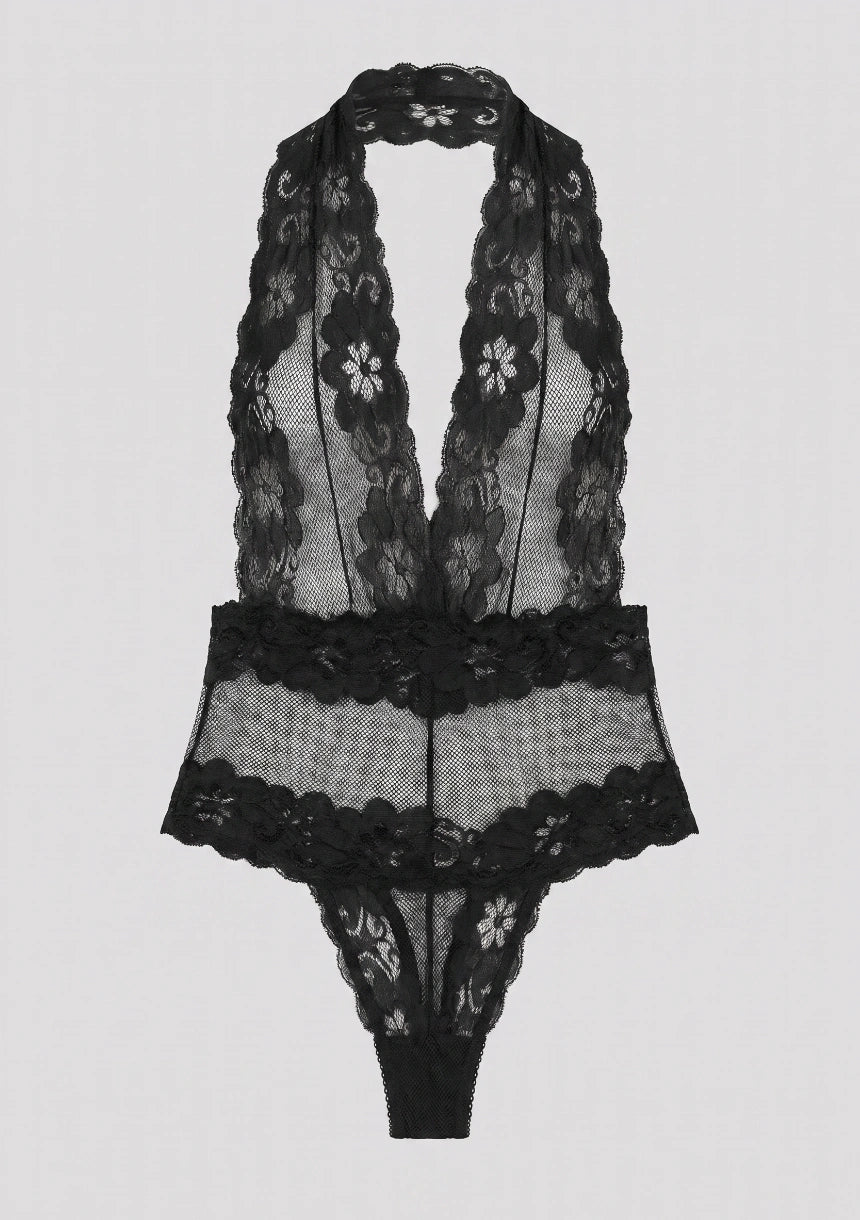 Spitzen-Bodysuit mit transparentem Mesh und offenem Rücken