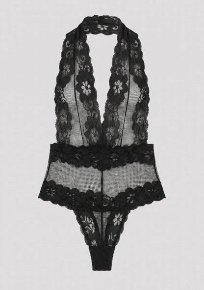 Spitzen-Bodysuit mit transparentem Mesh und offenem Rücken