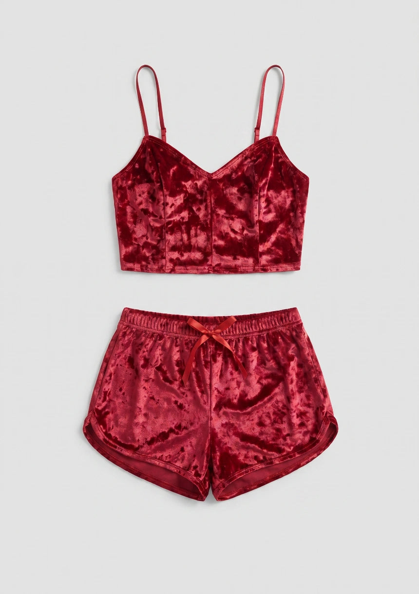 Samt Pyjama Set mit Top und Shorts