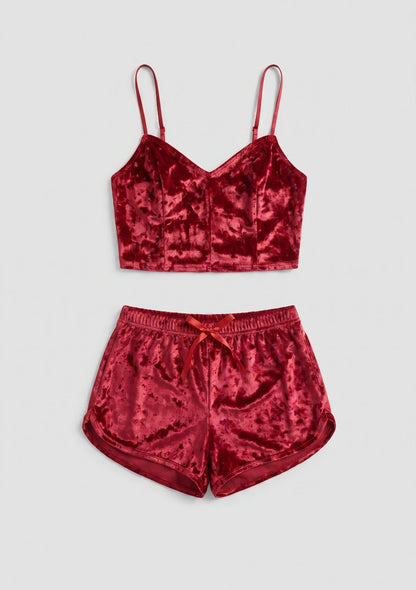 Samt Pyjama Set mit Top und Shorts
