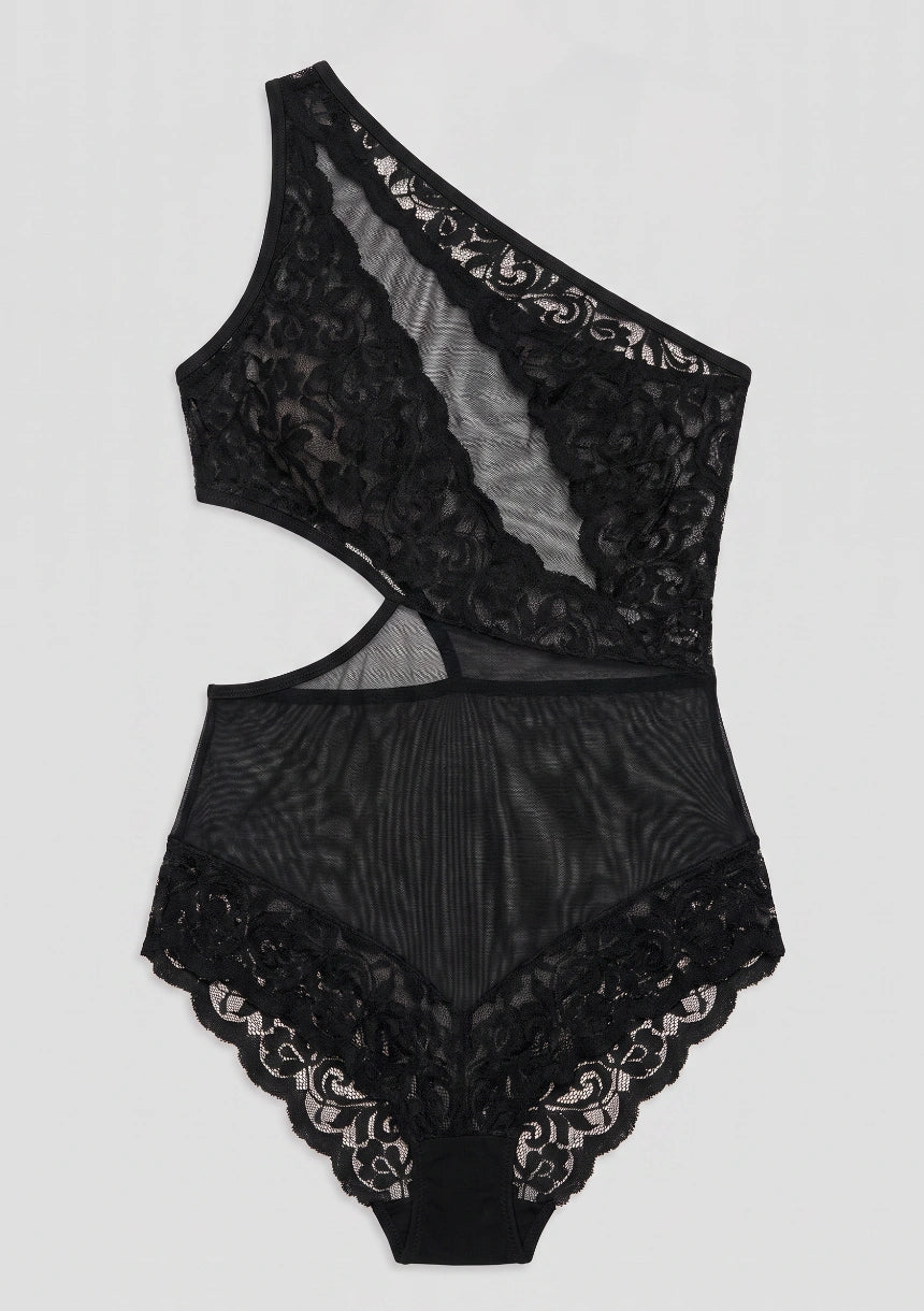 Asymmetrischer Spitzen-Bodysuit