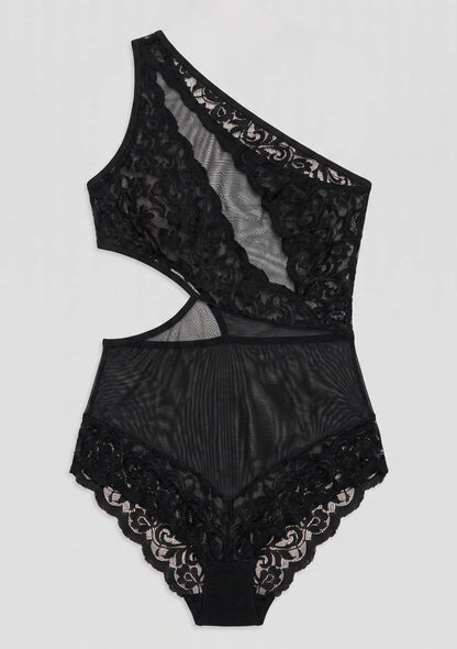 Asymmetrischer Spitzen-Bodysuit