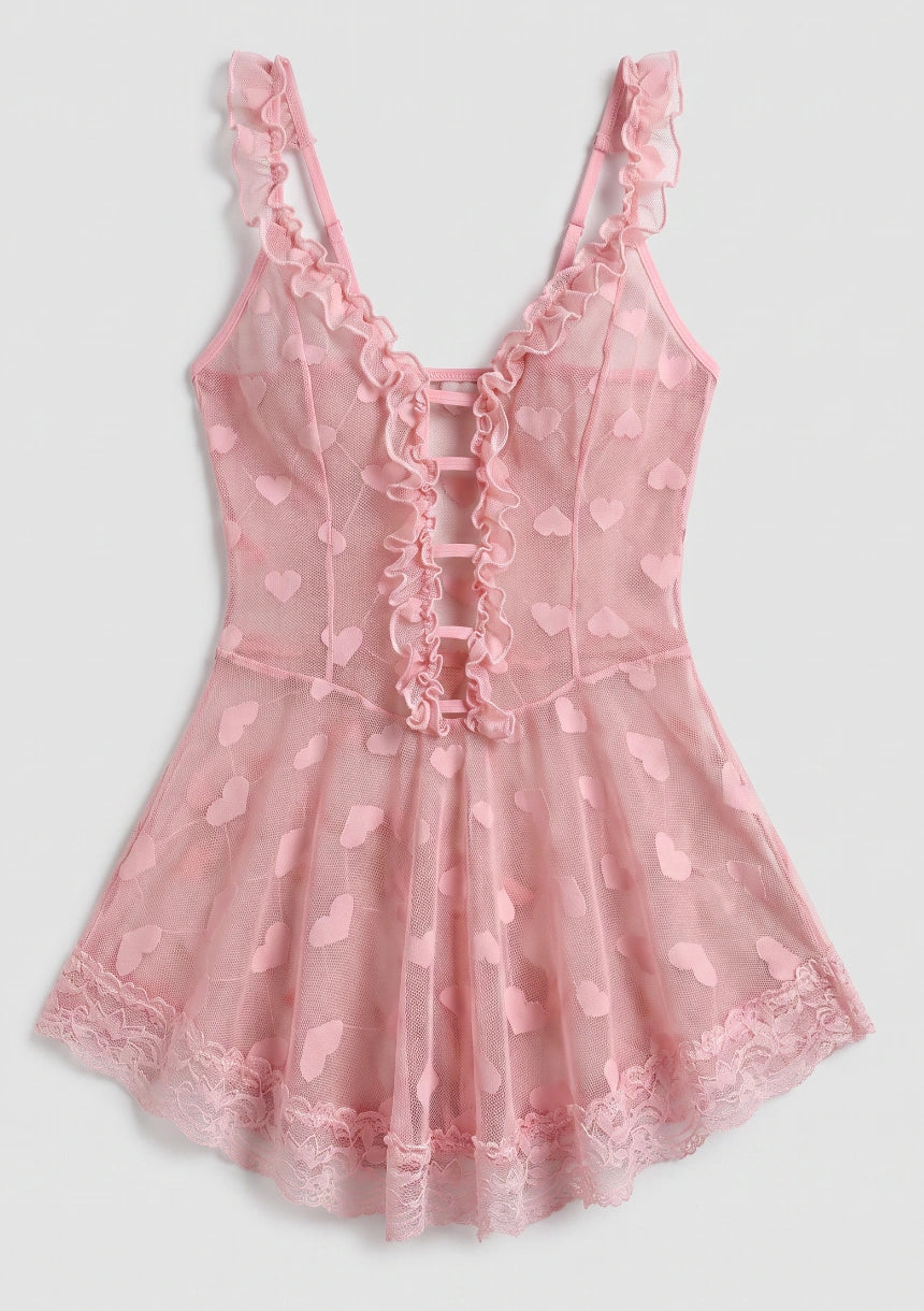 Herzchenmuster Rüschennachtkleid
