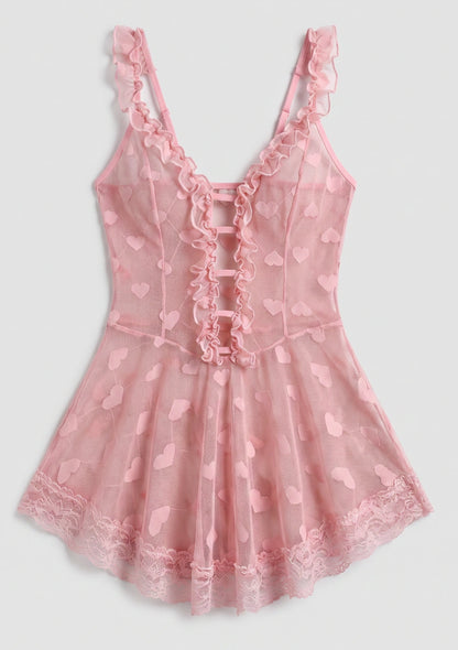 Herzchenmuster Rüschennachtkleid