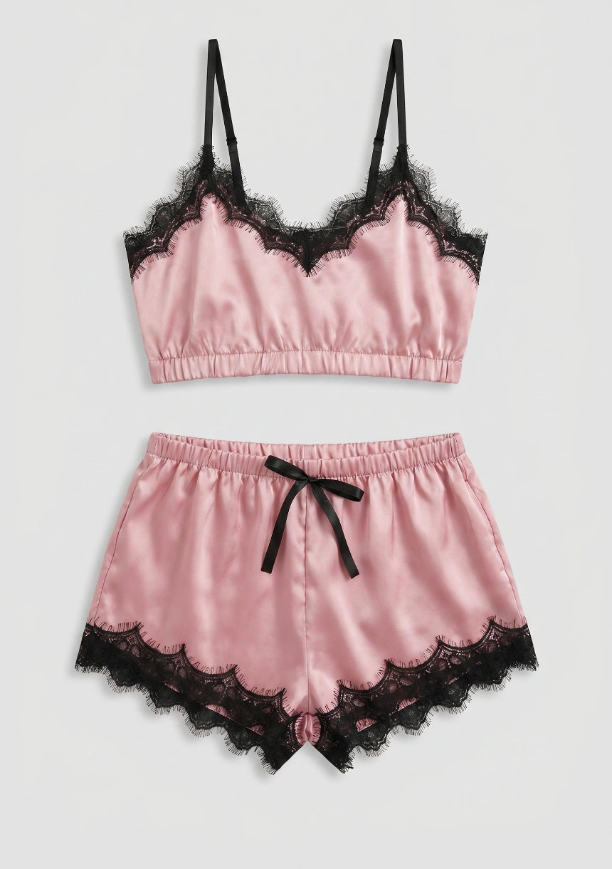 Spitzen-Zweiteiler Pyjama-Set mit kurzem Oberteil