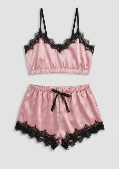 Spitzen-Zweiteiler Pyjama-Set mit kurzem Oberteil