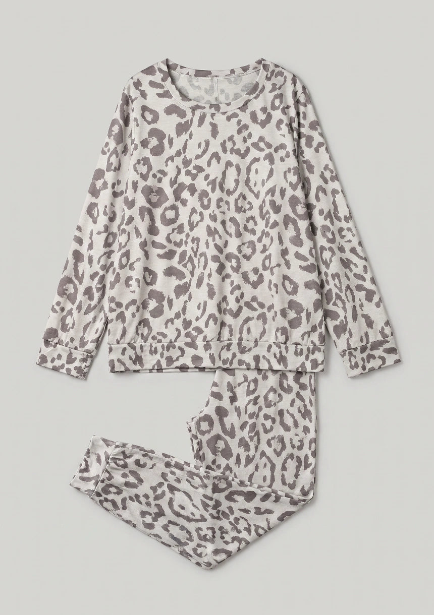 Damen Pyjama mit Leopardenmuster und langen Hosen