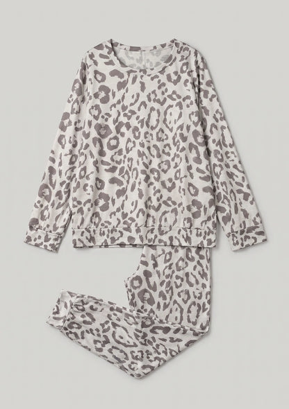 Damen Pyjama mit Leopardenmuster und langen Hosen