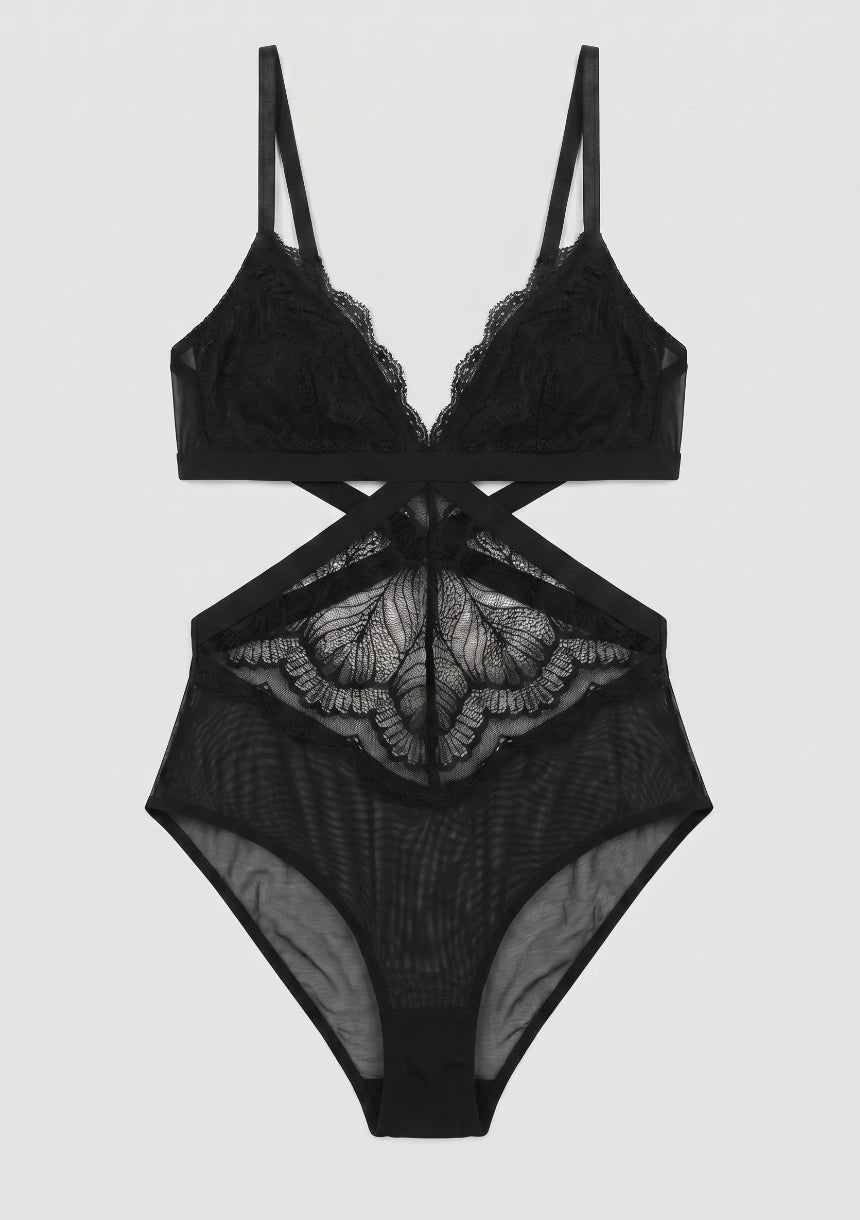 Spitzen-Bodysuit mit dekorativen Ausschnitten