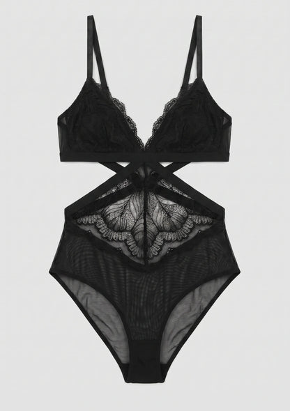Spitzen-Bodysuit mit dekorativen Ausschnitten