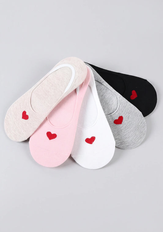 5er-Pack Knöchelsocken mit rotem Herzdesign