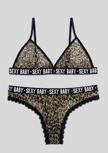 Leopardenmuster Dessous-Set mit elastischem Band