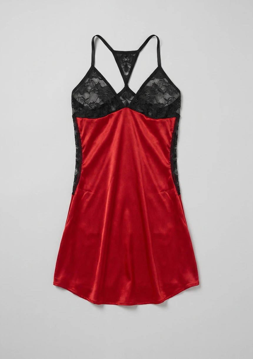 Seiden-Nachtkleid mit Spitzenrücken