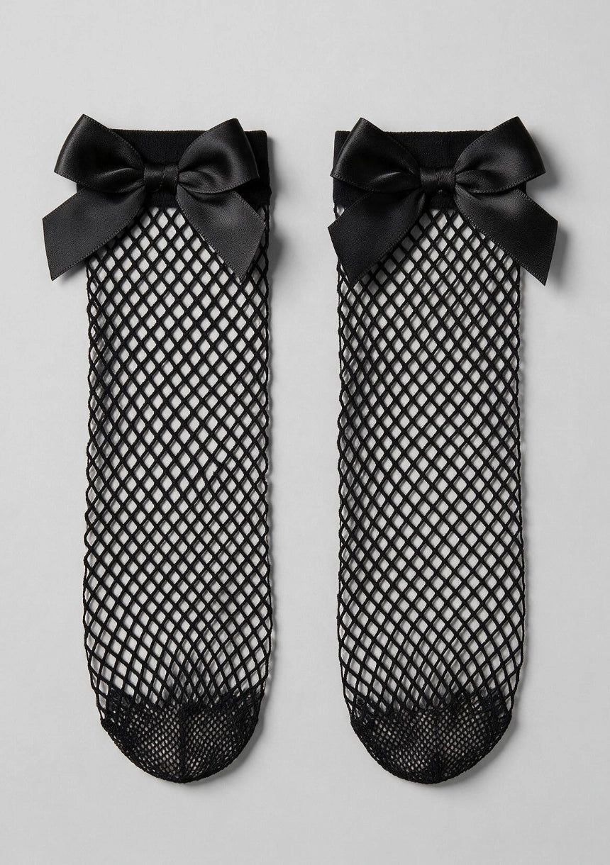 Knöchelhohe Netzsocken mit dekorativem Schleifenmotiv